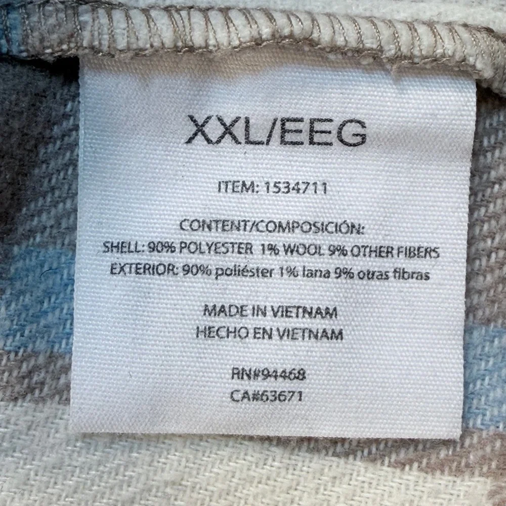 HFX Shacket Jacket Mens XXL Beige Blue Plaid Snap Front Wool Blend Overshirt